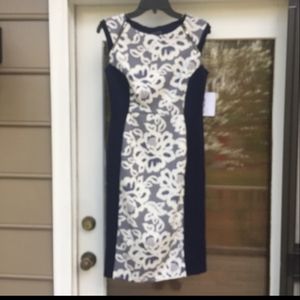 Enfocus Blue and White Lace Sheath dress